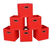SEVENDOME Fabric Cloth Storage Bins,Fabric Cube Bins Organizer with Dual Handles Foldable Cube Storage Baskets for Home Bedroom Storage,Set of 6,(Red)