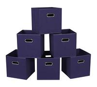 SEVENDOME Fabric Cloth Storage Bins,Fabric Cube Bins Organizer with Dual Handles Foldable Cube Storage Baskets for Home Bedroom Storage,Set of 6,(Navy Blue)