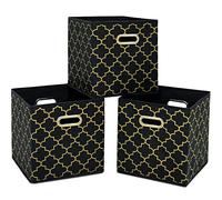 SEVENDOME Fabric Cloth Storage Bins,Fabric Cube Organizer with Dual Handles Foldable Cube Storage Baskets for Home Bedroom Storage,Set of 3,(Black Gold)