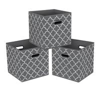 SEVENDOME Fabric Cloth Storage Bins,Fabric Cube Organizer with Dual Handles Foldable Cube Storage Baskets for Home Bedroom Storage,Set of 3,(Gray Light)