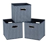 SEVENDOME Fabric Cloth Storage Bins,Fabric Cube Organizer with Dual Handles Foldable Cube Storage Baskets for Home Bedroom Storage,Set of 3,(Grey Wave)