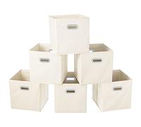 SEVENDOME Fabric Cloth Storage Bins, Fabric Cube Organizer with Dual Handles, Foldable Cube Storage Baskets, Set of 6, Creamy-White