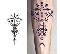 Sevendosong 3 Sheets Multi-colored Semi Permanent Tattoo Ancient Viking Art 4.3'' X 7'', Waterproof, Lasting 1-2 Weeks Temporary Tattoo Vegvisir Navigation for Adults