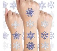 Sevendosong 4 Sheets Glitter Snowflake Temporary Tattoos Winter Snow Themed Face Tatoos Face Tattoo Hand Tattoo Party Fovors Water-Proof Body Art