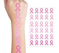 SevenDosong 50 Pcs Breast Cancer Awareness Accessories Glitter Tattoo Stickers Temporary Tattoos Face Stickers Face Tattoos Pink Ribbon Tattoos Body Tattoos for Women Girls Body Tattoo Accessories