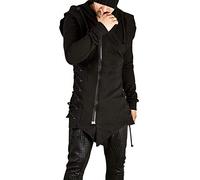 SevenDwarf Men's Hoodie Jacket Zipper Assassins Creed Gothic Asymmetrical Loose Fleece Sweatshirt Outwear, Black, M