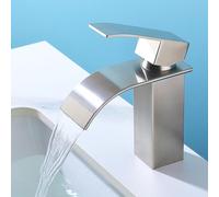 SevenGelok Bathroom Sink Faucet Brushed Nickel Waterfall Bathroom Faucet 1 Hole SUS304 Stainless Steel Faucet for Bathroom Basin Vanity Toilet Single Hole Bathroom Faucet No