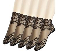 sevening Lace Ankle Socks For Women - 5Pairs ruffle socks women - Fishnet Ankle Women Socks, Black, One Size