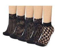 sevening Lace Ankle Socks For Women - 5Pairs ruffle socks women - Fishnet Ankle Women Socks, Mesh Black-1, One size