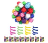 SEVENKA 30 Pcs Color Flash Balls and 36 Spring Toys, 1.1in Small Soft Cat Toy Ball Tinsel Pom Poms, Cat Kitten Toys, Plastic Spiral Springs for Cat Swatting, Biting, Hunting, Active Healthy Play