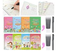 SevenMye 28 Pack Magic Grooved Copybooks Reusable Writing Practice Books with Pen Refills and Pen Holders Letter Number Maths Drawing Magic Grooved Workbooks for Preschool Reception