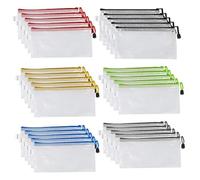 SevenMye 30 Pack Zipper Mesh Pouch Waterproof File Storage Bags Multipurpose Pen Bag Storage Bag Zero Purse for School Office Supplies,6 Colors