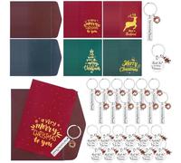SevenMye 36 PCS Christmas Cards with Envelopes and Christmas Keychains Set Holiday Cards Gold Foil Xmas Greeting Card Thank You for Being Awesome Keychain for Business Coworkers Family Friends
