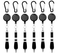 SevenMye 6 Pack Clip On Pens Carabiner Pens Retractable Badge Reel Pen Belt Clip and Carabiner Keychain Ballpoint Pen, Black