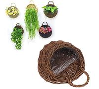 SevenMye Handmade Woven Hanging Basket Wall Hanging Flower Pot Wicker Weaving Flower Pot Natural Wicker Handmake Storage Basket for Home Garden Wedding Wall Decorations
