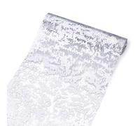 Sevenpers 15M x 28cm Christmas Silver Table Runner, Thin Mesh Metallic Glitter Foil Table Runner for Gift Floral Wrapping DIY, Dining, Wedding and Baby Shower Table Decorations