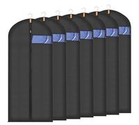 Sevenpers 6 Pack Suit Bags Garment Bags for Hanging Clothes, Waterproof Dustproof Moth-proof Clothes Covers with Zip, Suit Storage Bags for Suits, Dresses, Coats, Gowns and Jackets, 60 x 180 cm, Black