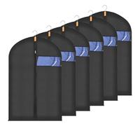 Sevenpers 6 Pack Suit Bags Garment Bags for Hanging Clothes, Waterproof Dustproof Moth-proof Clothes Covers with Zip, Suit Storage Bags for Suits, Dresses, Coats, Gowns and Jackets, 60 x 80 cm, Black