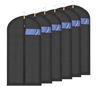 Sevenpers 6 Pack Suit Bags Garment Bags for Hanging Clothes, Waterproof Dustproof Moth-proof Clothes Covers with Zip, Suit Storage Bags for Suits, Dresses, Coats, Gowns and Jackets, 60 x 140 cm, Black