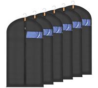 Sevenpers 6 Pack Suit Bags Garment Bags for Hanging Clothes, Waterproof Dustproof Moth-proof Clothes Covers with Zip, Suit Storage Bags for Suits, Dresses, Coats, Gowns and Jackets, 60 x 120 cm, Black