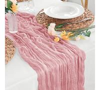 Sevenpers Cheesecloth Table Runner Pink, 35"x120" Rustic Gauze Fabric Spring Pink Boho Table Runner for Easter, Wedding Bridal Baby Shower Festive Table Decorations and Large Parties 90x300 cm