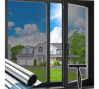 Sevenpers One Way Window Film Privacy, Reflective Self Adhesive UV Sun Blocker, Anti Glare Heat Control Mirror Film for Glass Windows, Home and Office, Silver, 90x200cm