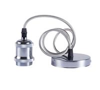 Sevenpers Pendant Light Fitting, E27 Vintage Style Ceiling Rose Light Fitting with Ground Wire and 90cm Braided Cable, Suitable for Kitchen Island Living Room Bedroom Dining Room DIY (Chrome)