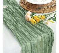Sevenpers Sage Green Cheesecloth Table Runner, 90x300cm(35"x118"), Pleated, Boho Style, Polyester for Wedding Bridal Baby Shower Birthday Festive Home Party Table Decorations