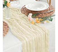 Sevenpers Table Runner Beige Cheesecloth 90x300cm(35"x118") - Neutral Rustic Decor for Wedding, Valentine’s Day, Mother’s Day, Farmhouse Dining, Long Cotton Gauze Runner