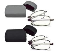 sevenplus 2 Pack Reading Glasses Blue Light Blocking, Anti UV Glare, Foldable Computer Spring Hinge Readers for Women Man 3.0X