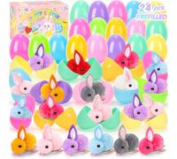 SevenQ Easter Eggs Fillers with Bunny Hair Clips Colorful 24 Pack, Easter Basket Stuffers Party Favors Gift Bags for Kids Cute Stuff Plush Fidget Toys Classroom Treasure Box Egg Hunt Games Supplies