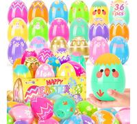 SevenQ Empty Plastic Easter Eggs Fillable, 36 Pcs 8cm Colorful Eggs Print for Hunting Baskets for Teens Pinata Gift Bags Candy Box