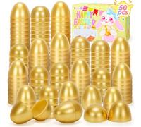 SevenQ Fillable Easter Eggs 50Pcs Plastic Golden Eggs for Easter Basket Stuffers,Easter Gifts for Kids Party Favors Pinata Candy Goodie Bags Treasure Box Toys Fillers Easter Egg Hunt Games Decorations