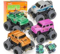SevenQ Monster Truck Toys for Boys, 4 Pcs Toy Cars Flip Stunt Car, Pull Back Race Cars Party Favors Friction Powered Cars Retro Toddler Toys Vehicles Goodie Bag Stuffers Birthday