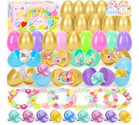 SevenQ Prefilled Easter Eggs with Bracelets Rings 24 Pack Kids Jewelry for Girls Easter Basket Stuffers Gifts for Kids Fidget Toys Fillers Princess Party Favors Classroom Treasure Box Egg Hunt Games