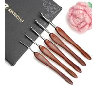 SEVENSUN Crochet Hooks Set 5 Pack of 2.5mm 3.5mm 4.5mm 5.5mm 6.5mm Crochet Hook, SEVENSUN Hand Polished Ergonomic Crochet Hooks, Stainless Steel Crochet Hook, Wood Handle Pointed Crochet Needle