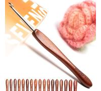 SEVENSUN Mimosa 5mm Single Crochet Hook, Available in 0.6mm-6.5mm, Ergonomic Hand Polished Stainless Steel Inline Pointy Wood Handle Crochet Hook for Arthritic Hands, Mother's Day Gifts for Mom