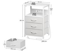 Seventable LED Bedside Table with Charging Station & 3 Storage Drawers - Small Nightstand with Double Plug Adaptor & 2 USB - Slim Bedside Cabinet for Bedroom Living Room Sofa Couch