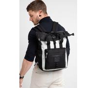 SEVENTEEN LONDON - Modern Cycling Black & Cream 'Canary Wharf' Fold Roll Top Backpack in a Classic Slim Urban Design - Fits Laptops up to 15"