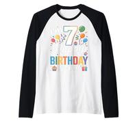 Seventh 7th Birthday Party Balloons 7 Birthday Boys Girls Raglan Baseball Tee