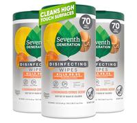 Seventh Generation Disinfecting Wipes, Lemongrass Citrus, 70 Count, 3 Pack, Botanical Multi-Surface Cleaner Kills 99.9% Germs, No Bleach, Plant-Based Formula for Home, Kitchen, Bathroom, Car Interior