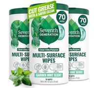 Seventh Generation Multi-Surface Wipes, Garden Mint Scent, 70 Wipes, Pack of 3 (Packaging May Vary)