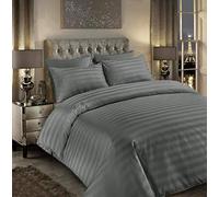 Seventh Linen Luxury 400tc Satin Stripe Duvet Cover Set Original 400 Thread Count 100% Egyptian Cotton Hotel Quality Bedding Bed Sets King Size Quilt Covers (Stripe Grey, King)