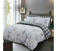 Seventh Linen Luxury Duvet Cover Set 200 Thread Count 100% Rich Cotton Bedding Sets Quilt Covers Single Double King Super King Size With Pillow Cases (Stag Silver, Double)