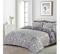 SeventhStitch Double Duvet Cover Set 3 Piece, 100% Super Soft Microfiber 200 Thread Count Reversible Stripe Silver Grey Bedding Sets with Pillow Cases (Double)