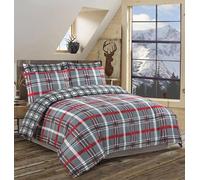 SeventhStitch Double Duvet Cover Set - Super Soft Brushed Microfibre Hotel Quality Gift Bedding, Lightweight, Grey Quilt Covers Double King Superking Size Reversible Bed Sets (Red Check, Double)