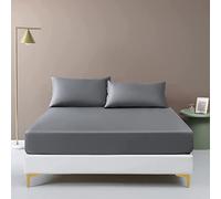 SeventhStitch Extra Deep Fitted Bed Sheet 100% Egyptian Cotton 600 Thread Count 30cm /12'' Easy To Fit Bedding White Grey Bedsheets Double King Super King Size Bed Cover Sheets (Grey, King) (BB123)