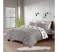 SeventhStitch Floral Duvet Cover Set 200 Thread Count Reversible White/Silver/Grey Luxury Printed Bedding Sets | 100% Cotton Quilt Covers Double King SuperKing (Super King)