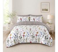 SeventhStitch Floral King Size Duvet Cover Sets | Super Soft Brushed Microfiber White Duvet Cover Bedding Sets, Breathable, Reversible Grey Quilt Covers Easy Care Machine Washable