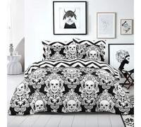 SeventhStitch King Size Duvet Cover Set - Super Soft Brushed Microfibre Hotel Quality Gift Bedding, Lightweight, Grey Quilt Covers Double King Superking Size Reversible Bed Sets (Black Skull, King)